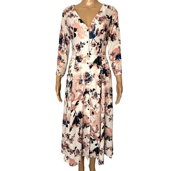 Yumi Kim NWT St. Marks Floral Long Sleeve Button Down Midi Dress Pink Size XS - Picture 2 of 8